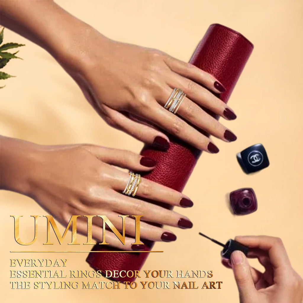 Umini 18K Gold plated Stackable Rings For Women Silver And Gold Stackable Ring Set Cubic Zircon Mixed Metal Rings For Engagement Wedding Birthday Valentine's Day Mother's Day Gift
