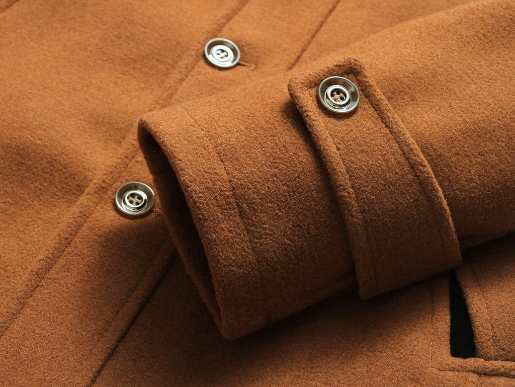 chouyatou Men's Winter Stylish Wool Blend Single Breasted Military Peacoat (Medium, Brown)