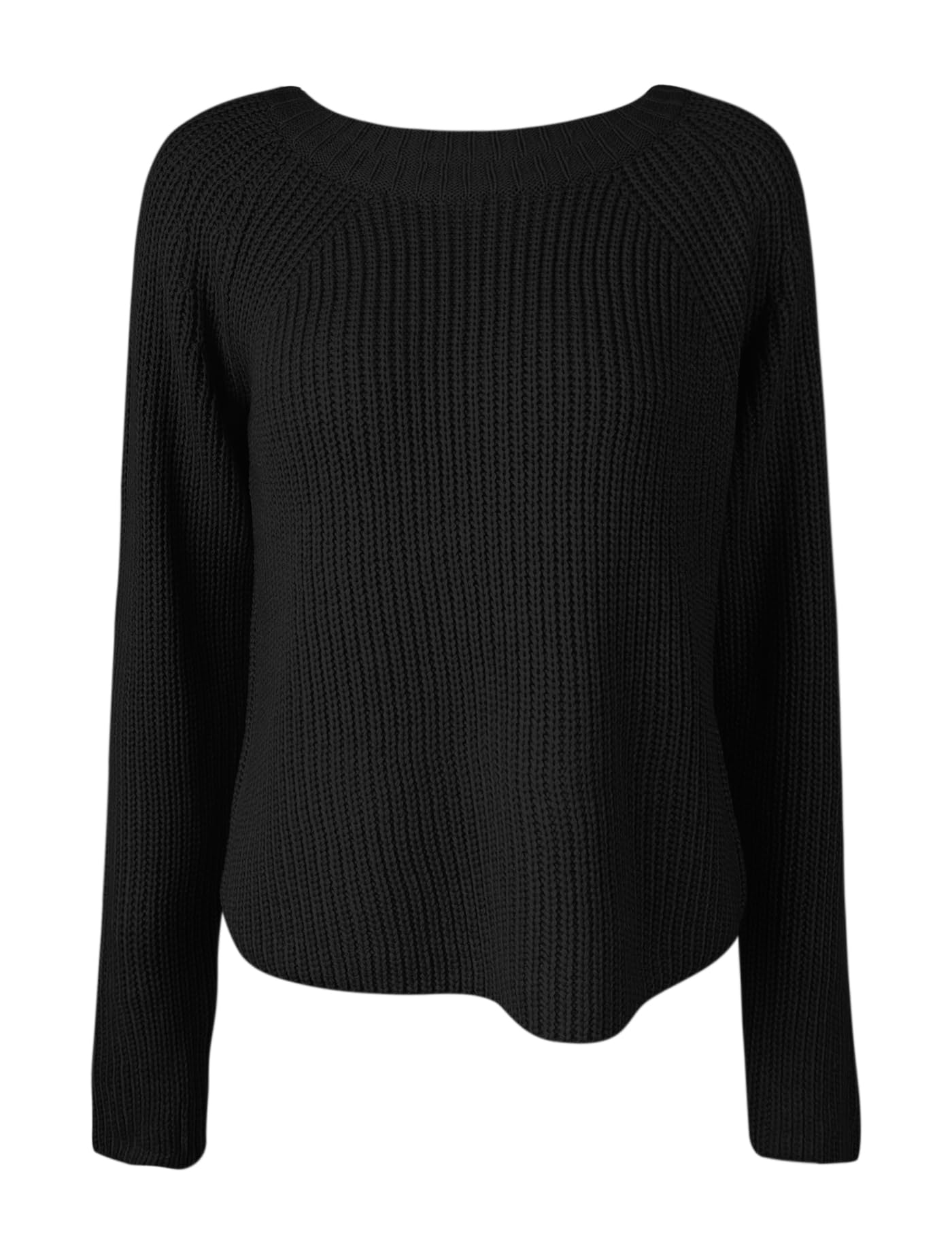 PRETTODAY Women's Crew Neck Knit Pullover Sweaters Raglan Long Sleeve Ribbed Knit Casual Cropped Tops Black