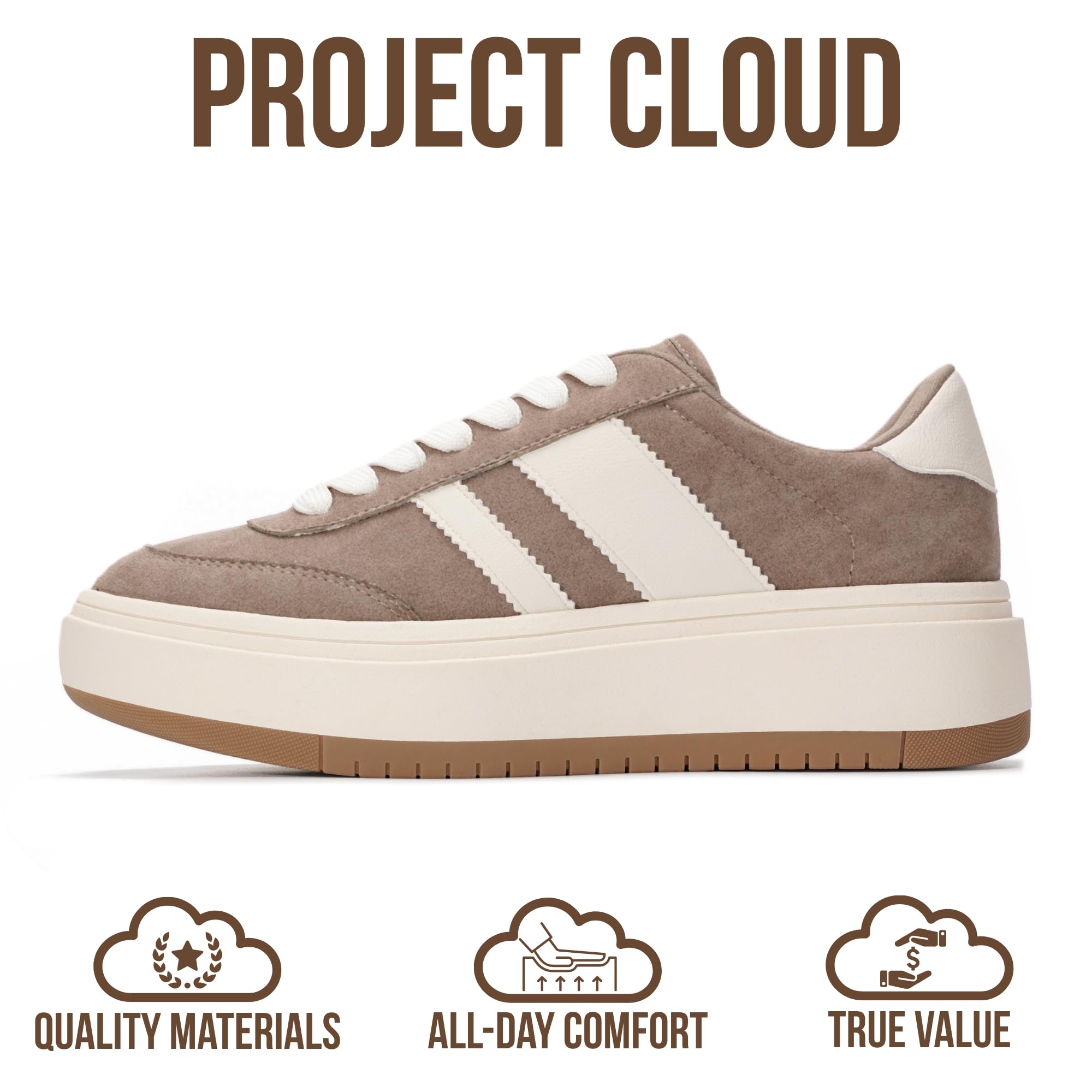 Project Cloud Platform Sneakers for Women - Lightweight Memory Foam Insole Womens Sneakers - Non-Slip Fashion Sneakers for Women Footwear - Women's Fashion Platform Shoes (Nita, TAUPMULT,7.5M)