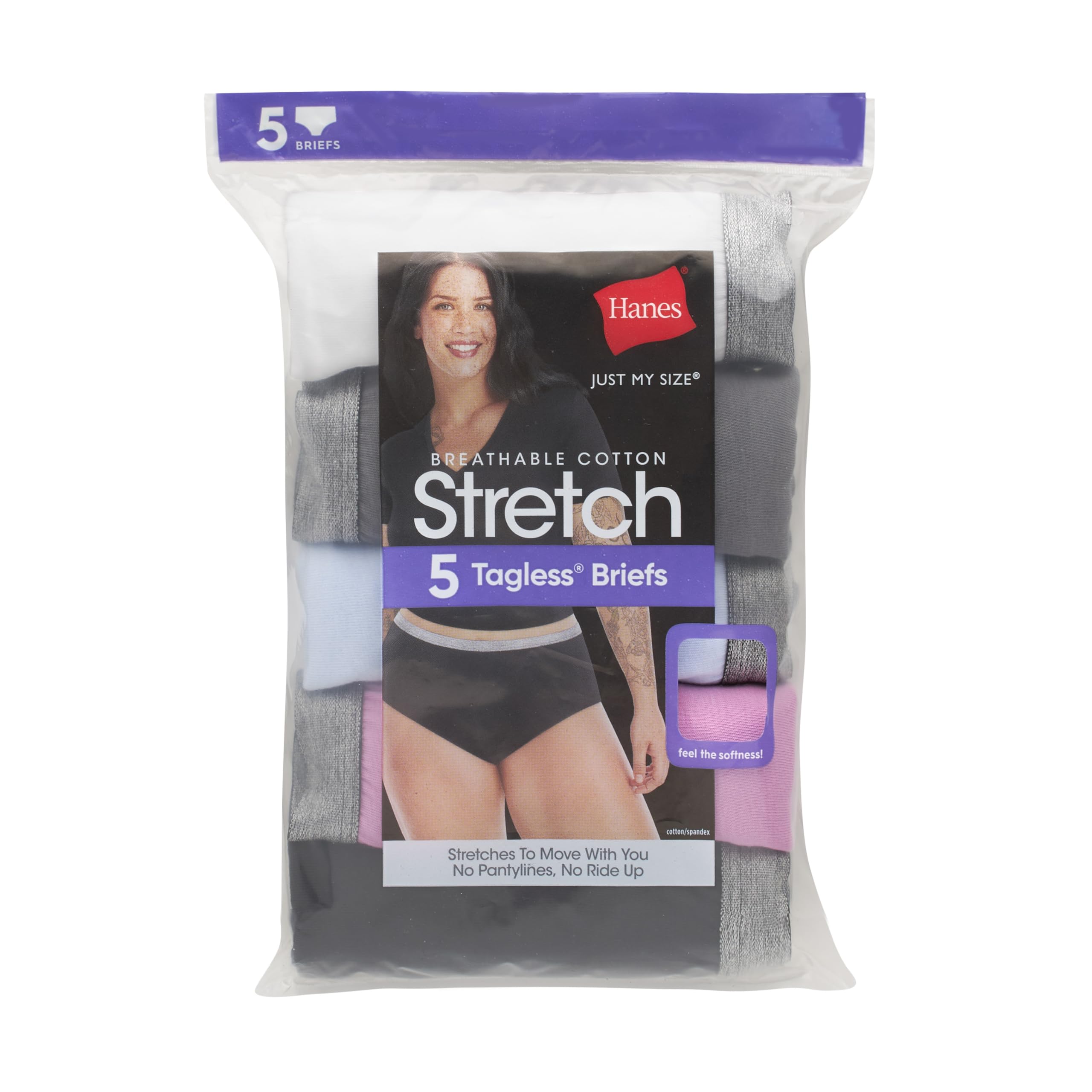 Hanes Women's Brief Underwear, Stretch Brief Panties for Women, Tag-Free Underwear, 5-Pack
