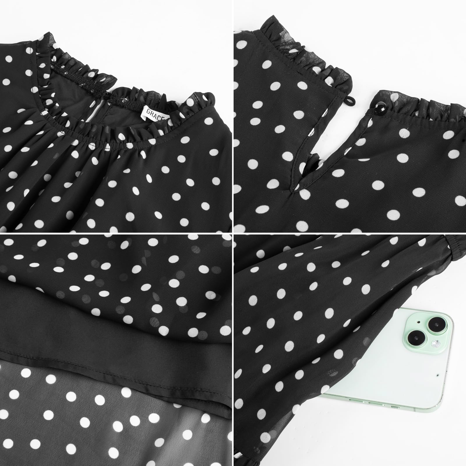 GRACE KARIN Fall Wedding Guest Dresses for Women Round Neck Long Sleeve Dress Floral Tiered Maxi Dress with Pockets Black XL