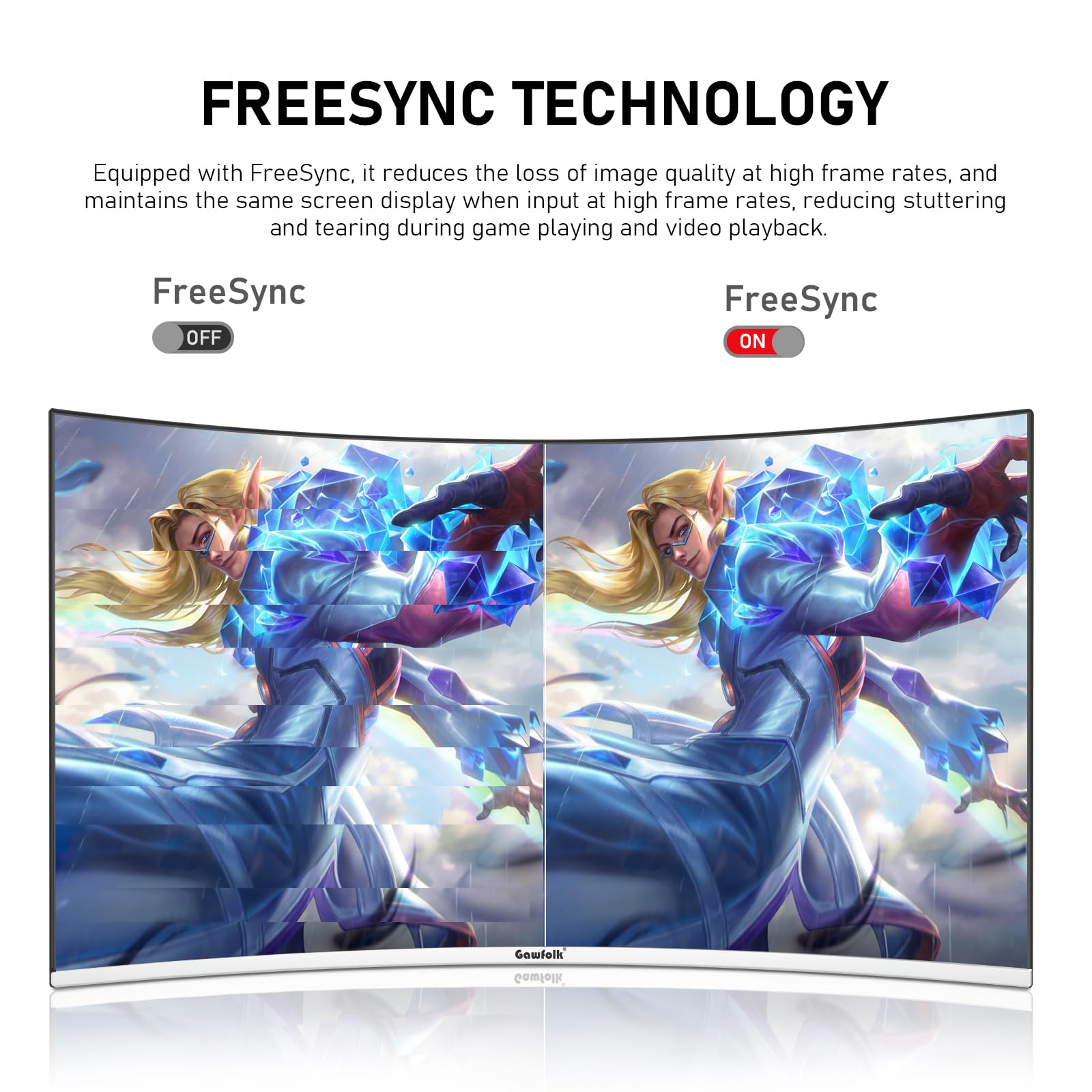 Gawfolk 27 Inch PC Computer Screen,1800R Curved Gaming 180Hz Monitors, FHD1080p 1ms Without Bezel, freesync, 98% sRGB,178 ° Angle View HDMI DisplayPort, Compatible with Wall-Mounted100*100MM-White