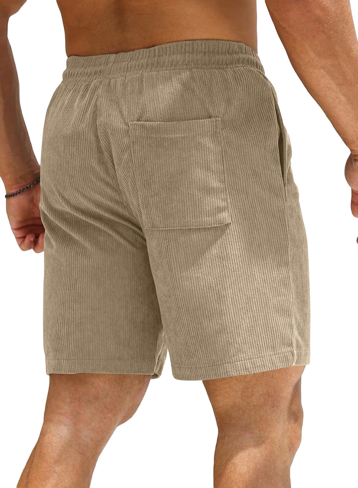 JMIERR Men's Corduroy Shorts Casual 7 Inch Inseam Elastic Waist Drawstring Lightweight Summer Beach Shorts for Resort Wear, XL, Parchment