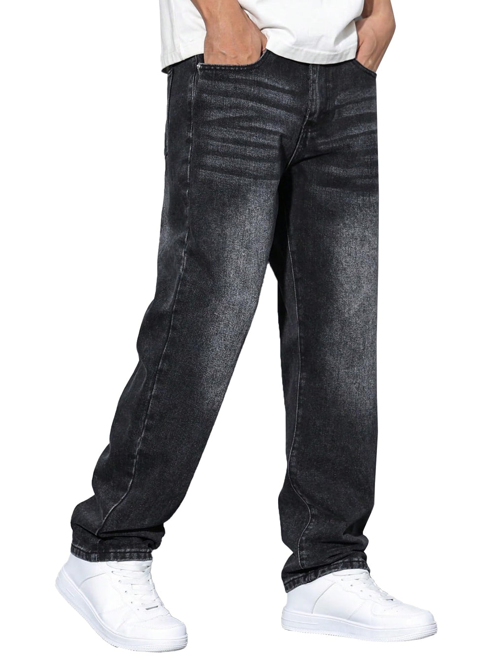 JMIERR Men's Straight Leg Baggy Jeans Stretch Mens Jeans Fit Comfort Flex Essentials Denim Jeans, M, Black