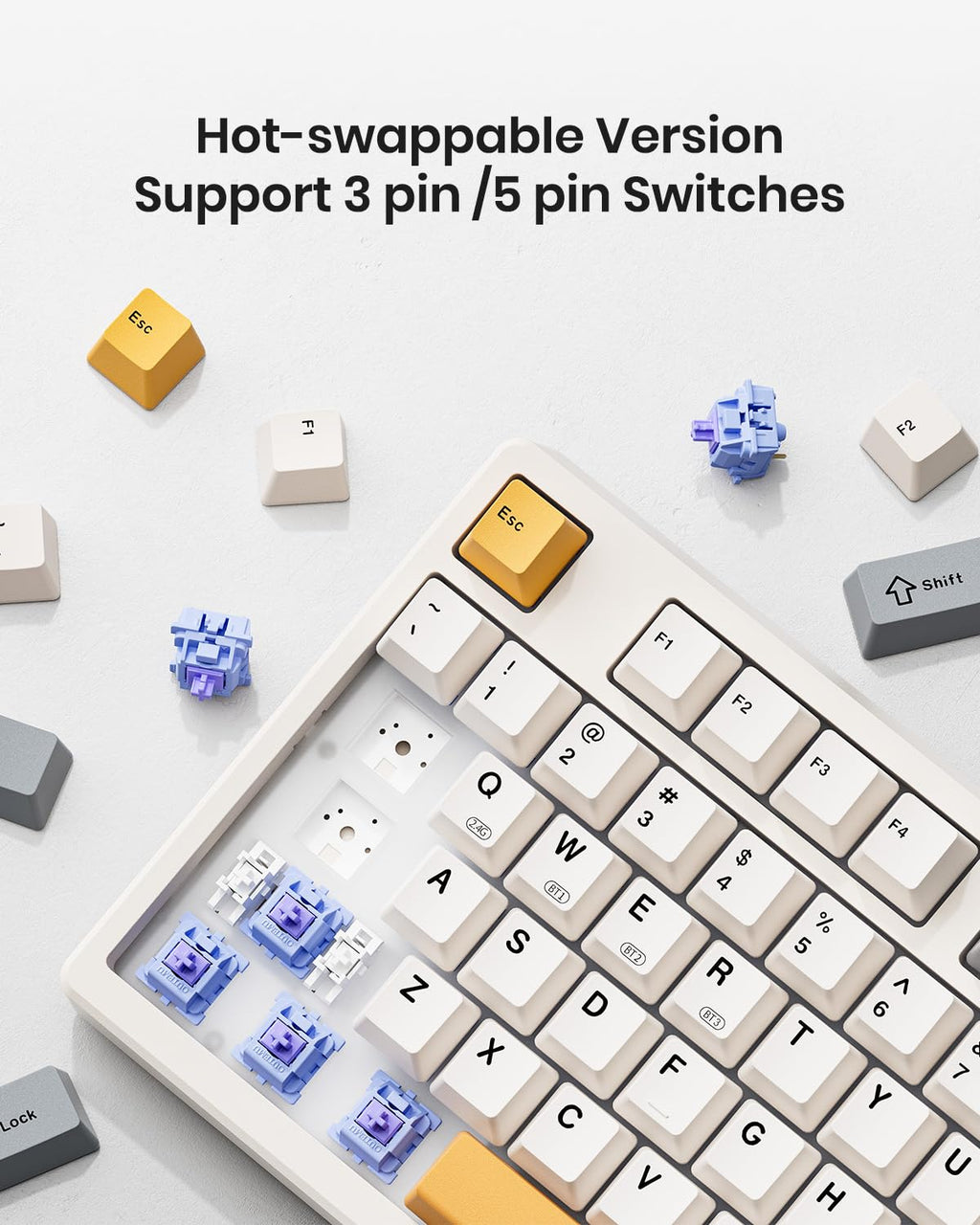 Kisnt KN85 Wireless Mechanical Gaming Keyboard, 75% Layout with RGB Backlit, Custom Hot Swappable, Creamy Sound, Bluetooth/2.4GHz/USB-C Compatible with Windows/Mac/PC(Retro Beige,Linear Switch)