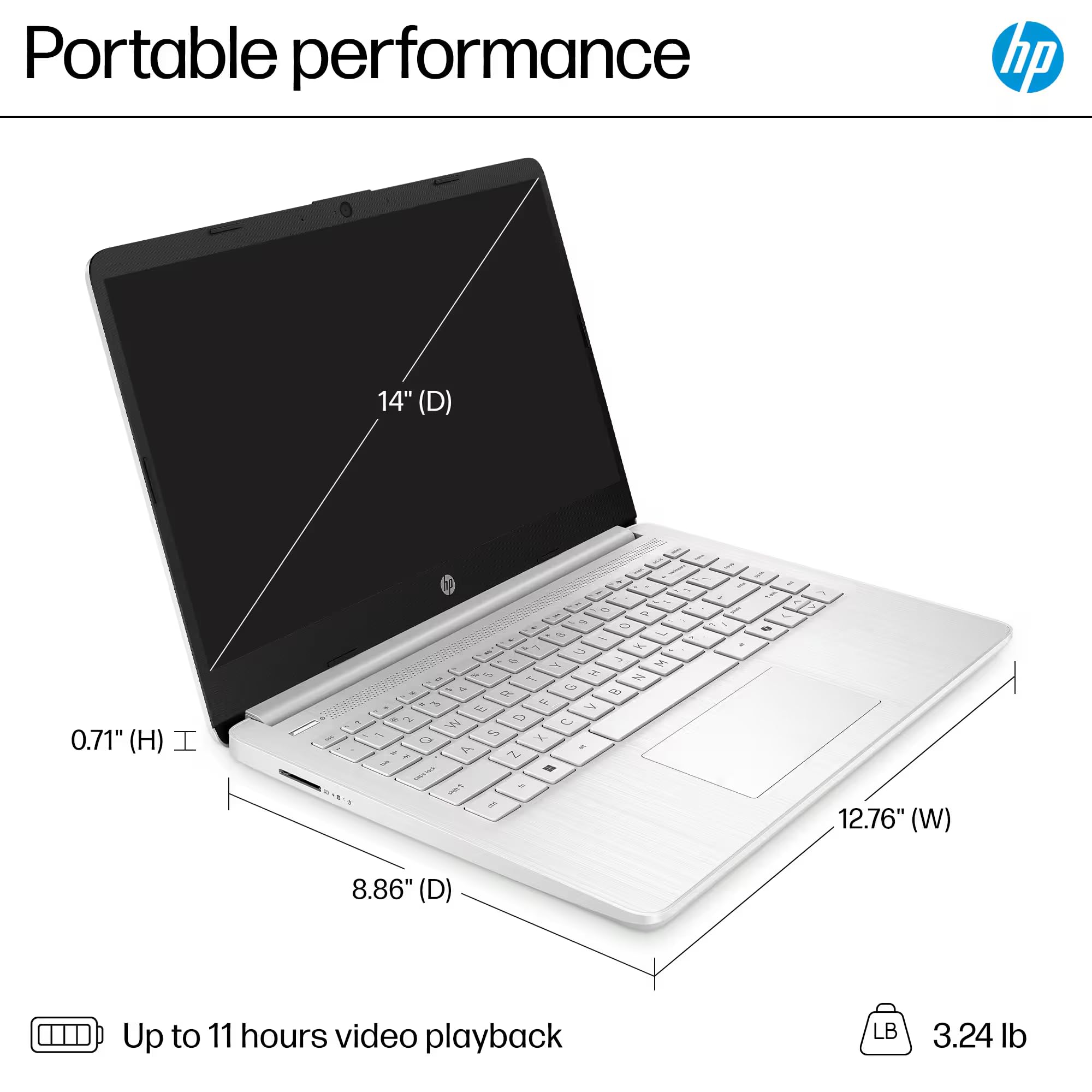 HP 14" Laptop Computer 2025-2026 Business Student, Copilot AI, Lifetime Office, 4-Core Intel CPU, 16GB RAM, 628GB Storage (128GB UFS +500GB Ext), Wi-Fi 6, 10+ Hrs, MarxsolAccessory, Win 11 Pro, Silver
