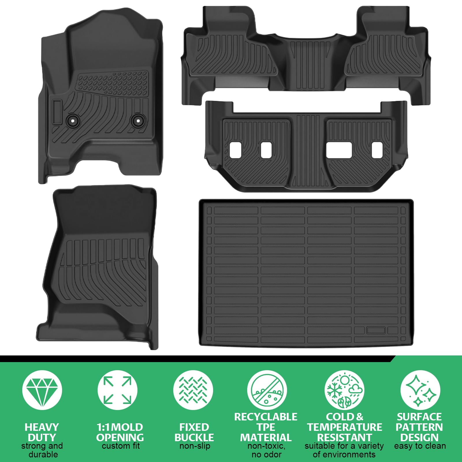 Floor Mats for 2015-2020 Chevrolet Suburban&for GMC Yukon XL (with 2nd Row Bench),7 Seats, TPE All Weather Protection Floor Liners Full Accessories for Chevy Suburban Floor Mats,Non-Slip Cargo Liner