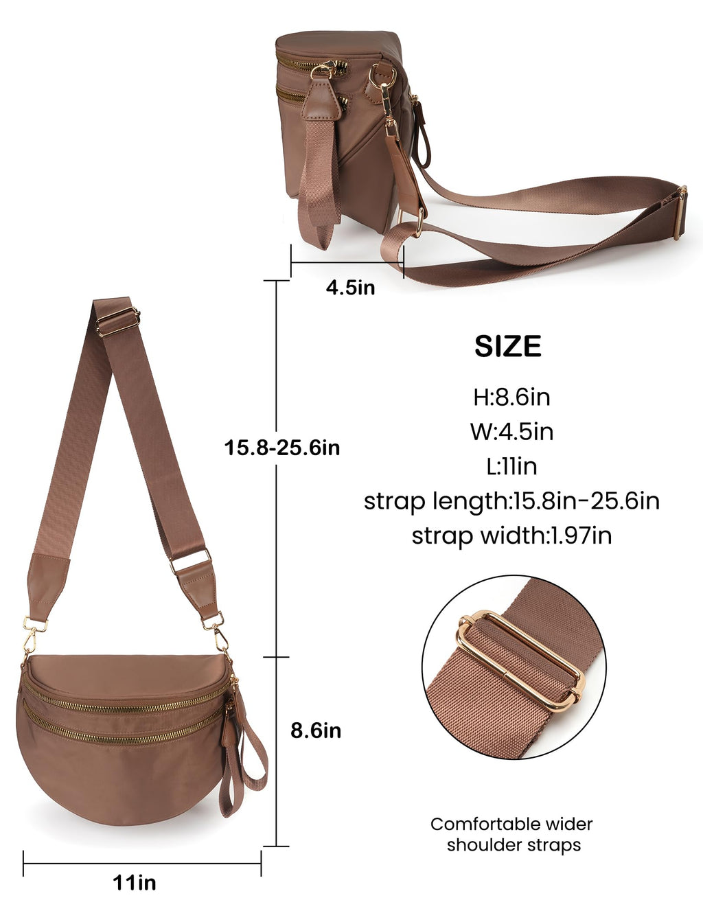 Spacious Nylon Crossbody Bag Bum Bag Handbags Wallets Purses Trendy Shoulder Bag for Women (brown)