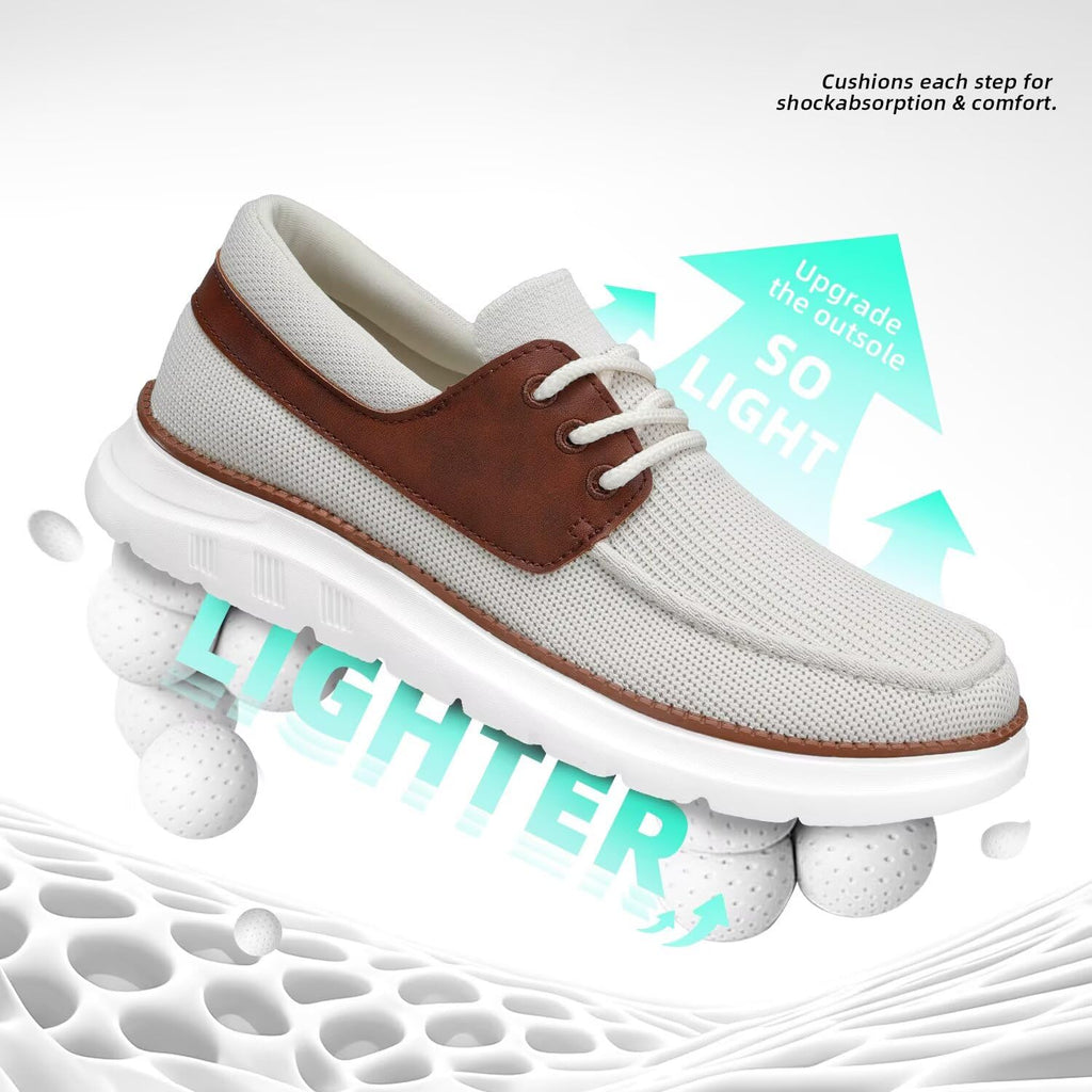 Mens Slip-On Loafers Comfortable Boat Shoes Lace Up Casual Walking Sneakers Mesh Business Oxfords Work Lightweight Soft Sole Beige