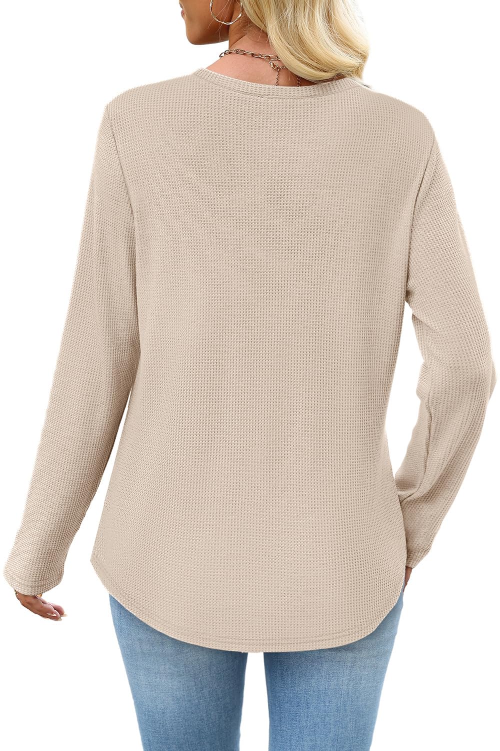 Business Casual Outfits for Women Trendy Spring Fashion 2026 Dressy Long Sleeve Tops Cute Comfy Womens Tops Lightweight Basic Blouses Waffle Knit Winter Clothing for Women Apricot XL