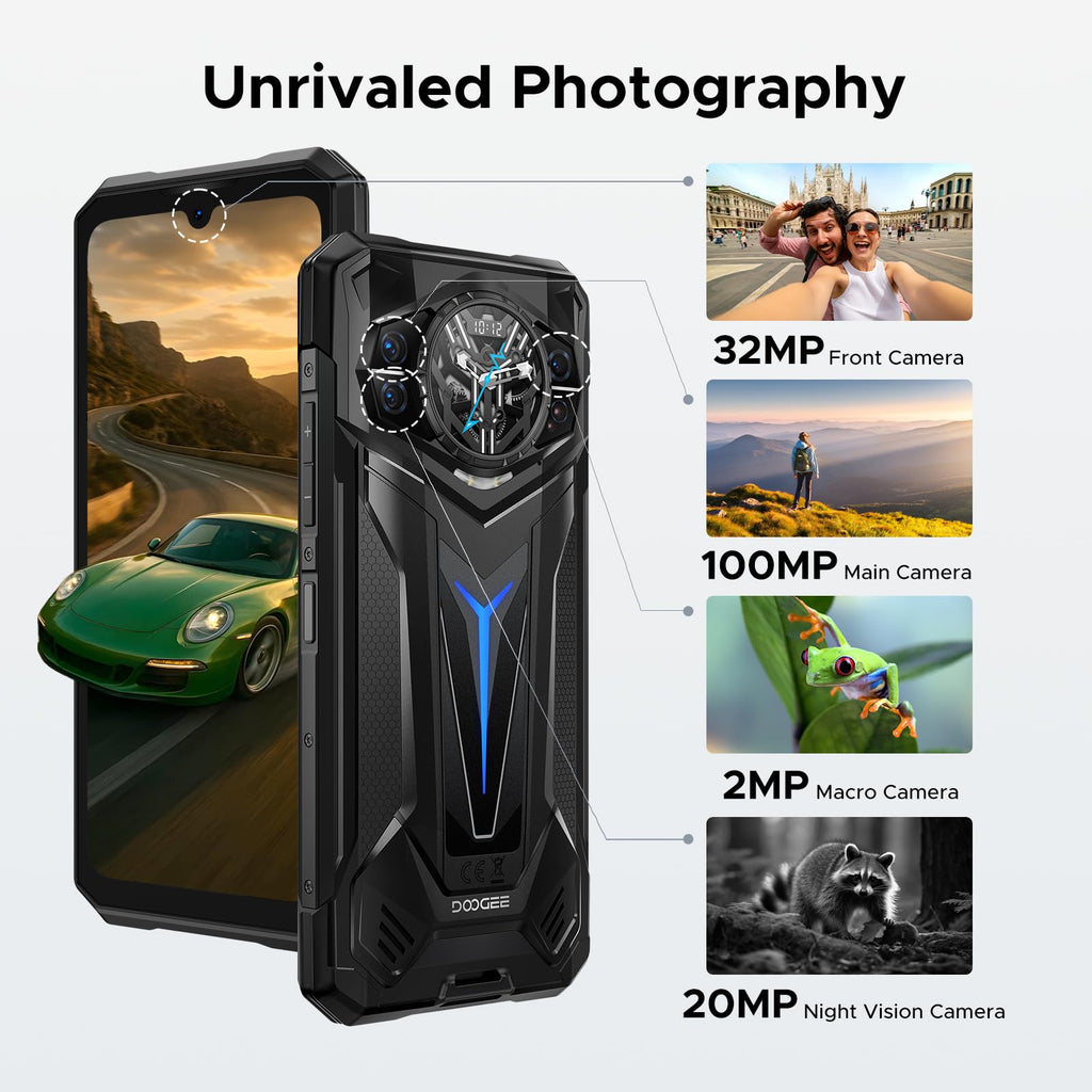 DOOGEE S200 Ultra Rugged Phone Unlocked, 5G Android 15 with 1.32" Secondary Display, 48GB+1TB Storage, 11000mAh, 66W Fast Charge, AI Quad Camera 100MP+32MP, 6.72" Rugged Smartphone Dual SIM/NFC/OTG
