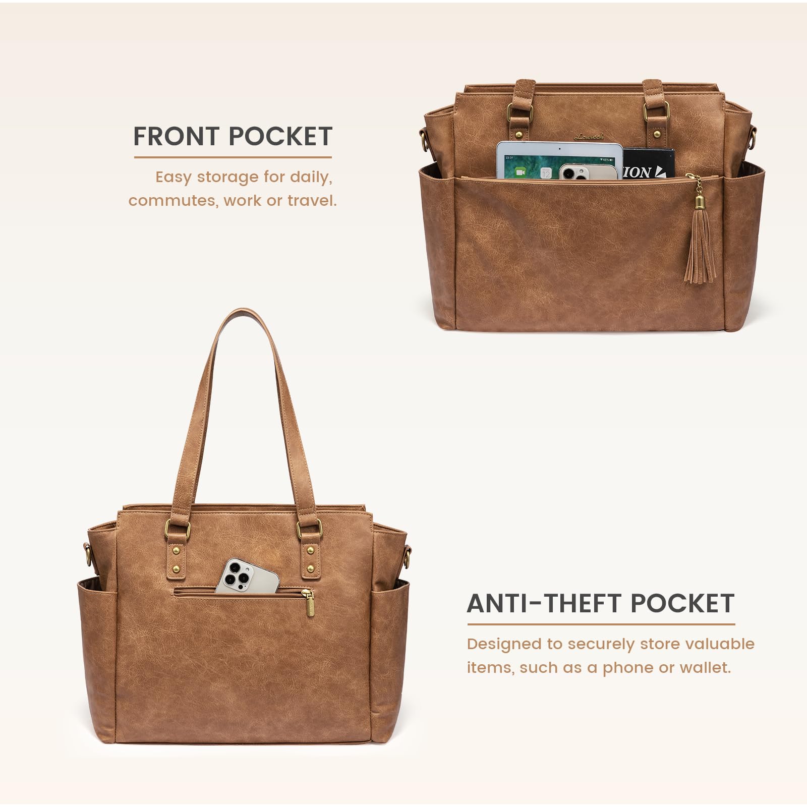 LOVEVOOK Laptop Tote Bag for Women 15.6 Inch Vintage Work Bag with Large Cup Holder, Waterproof Computer Teacher Bag