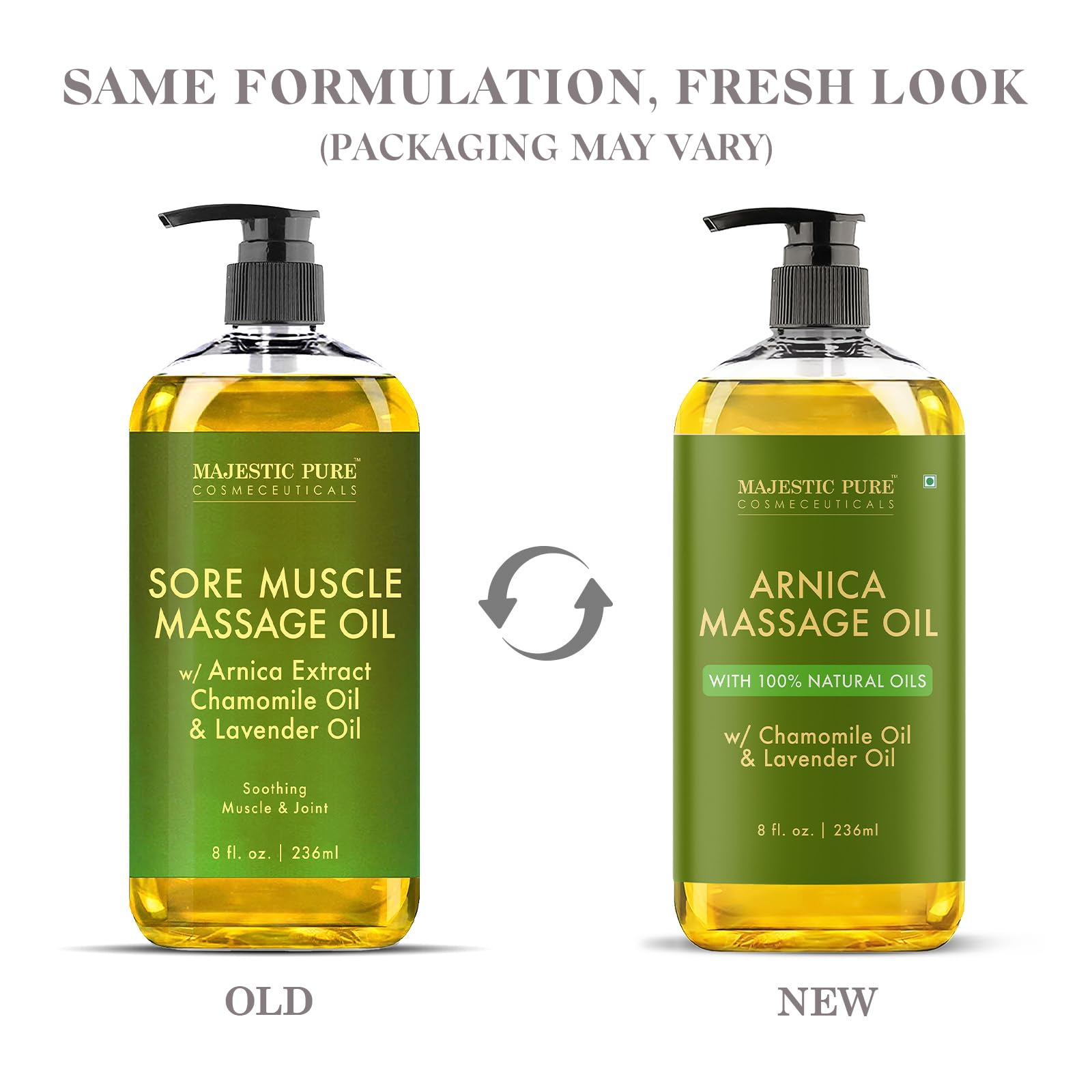 MAJESTIC PURE Arnica Sore Muscle Massage Oil for Massage Therapy - Refreshing and Relaxing - Natural Oils with Lavender & Chamomile Essential Oils - All Skin Types - Men & Women Massage Lotion-8 fl oz