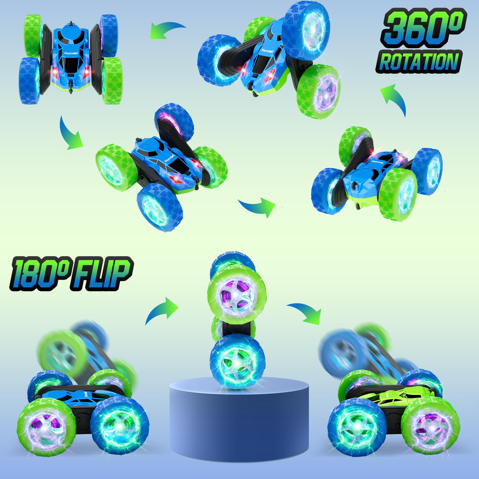 Hamdol RC Cars Toys for Kids Ages 6-12, 360° Spinning Double-Sided Remote Control Car with LED Lights, 4WD Rechargeable Toy for Boys Age 8-10, Perfect Birthday Holiday Valentines Easter Gift