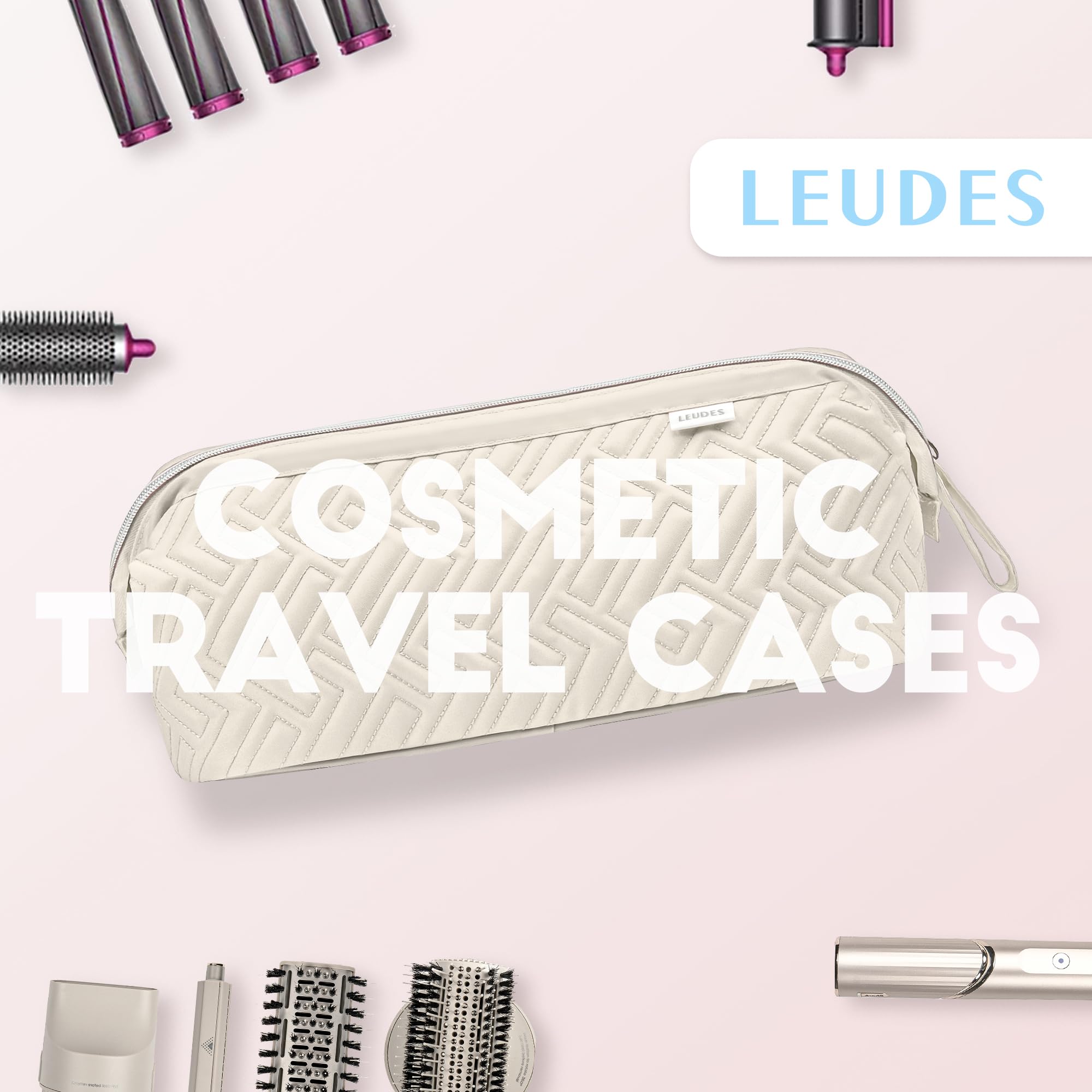 Leudes Hair Tools Travel Bag for Shark Flexstyle Carrying Case Portable Shark Hair Air Wrap Dryer Case Waterproof Dustproof Flat Curling Iron Travel Organizer (Beige)