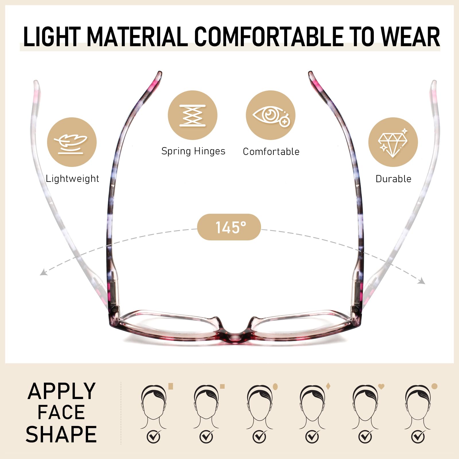 SIGVAN Ladies Reading Glasses Blue Light Blocking Spring Hinge Fashion Pattern Print Eyeglasses for Women (multicolour, 3.00)
