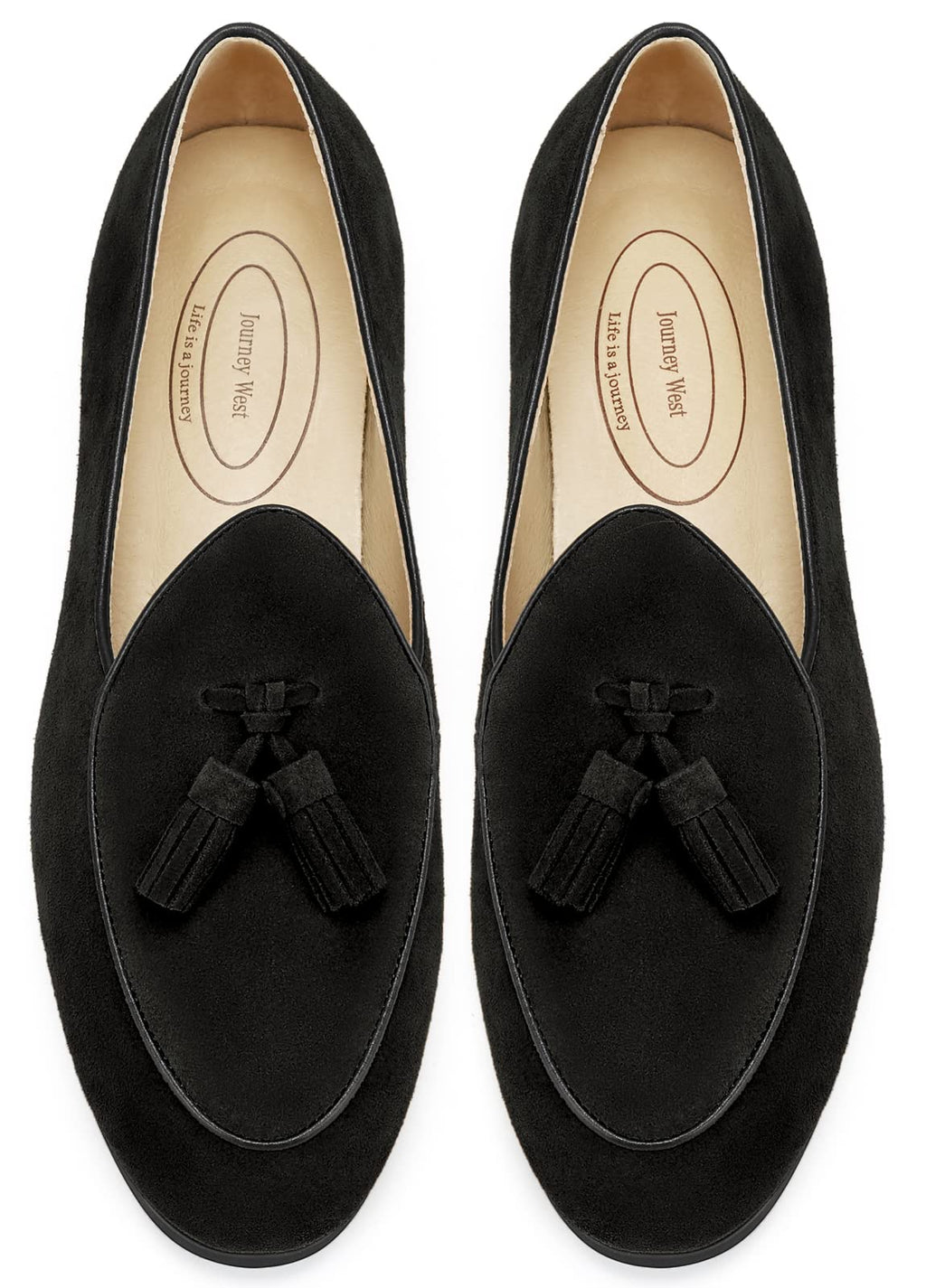 Journey West Men's Tassel Slip-on Loafer Belgian Suede Loafers Casual Leather Shoes for Men Black US 9