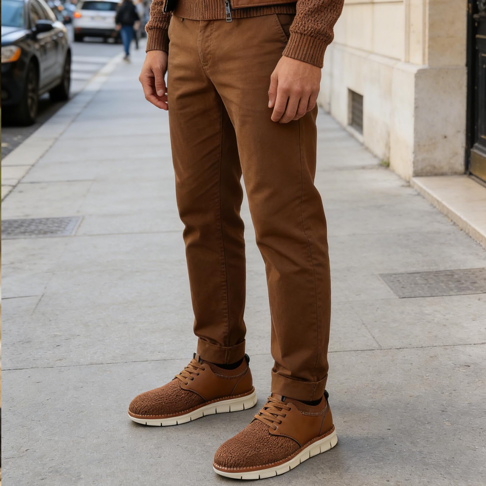 GOMUZO Men's KnitFlex Breeze Mesh Sneakers Casual Dress Sneakers Slip On Casual Dress Shoes Hands Free Walking Shoes (Brown, Adult, Men, 11, Numeric, US Footwear Size System, Medium)