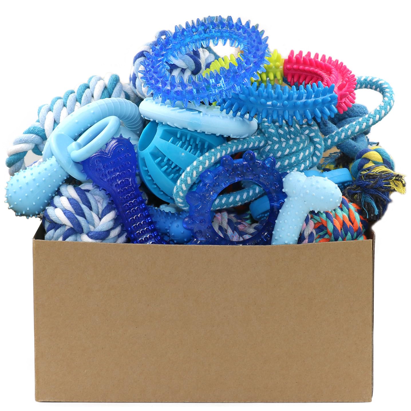 Beiker 20 Pack Puppy Chew Toys - Blue Dog Teething Toys for Puppies, Puppy Teething Rings and Ropes, Rubber Toy Bundle for Small Dogs, Cute Interactive Dog Balls for Small Breed