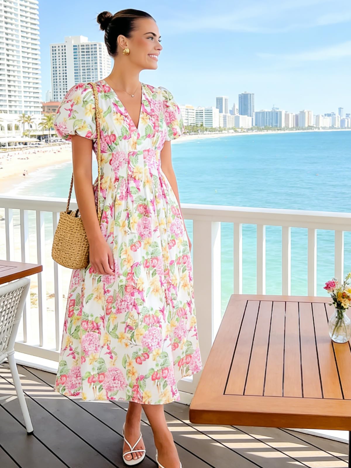 Flessibili Womens Short Sleeve Floral Maxi Dresses 2026 Spring Wedding Guest Party Summer Dress Pink Hydrangea X-Large