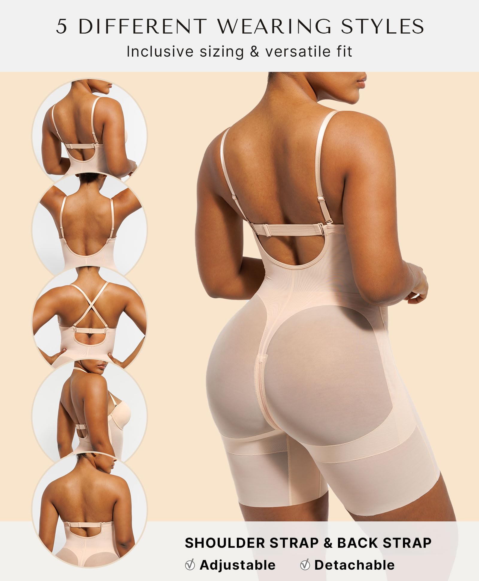 SHAPELLX Backless Strapless Shapewear Low Back Bodysuit Plunge Bra Body Shaper Bridal Shapewear for Wedding Dress L+