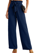 IWOLLENCE Women's Wide Leg Pants with Pockets High Waist Adjustable Knot Loose Casual Trousers Business Work Casual Pants Dark Blue XX-Large