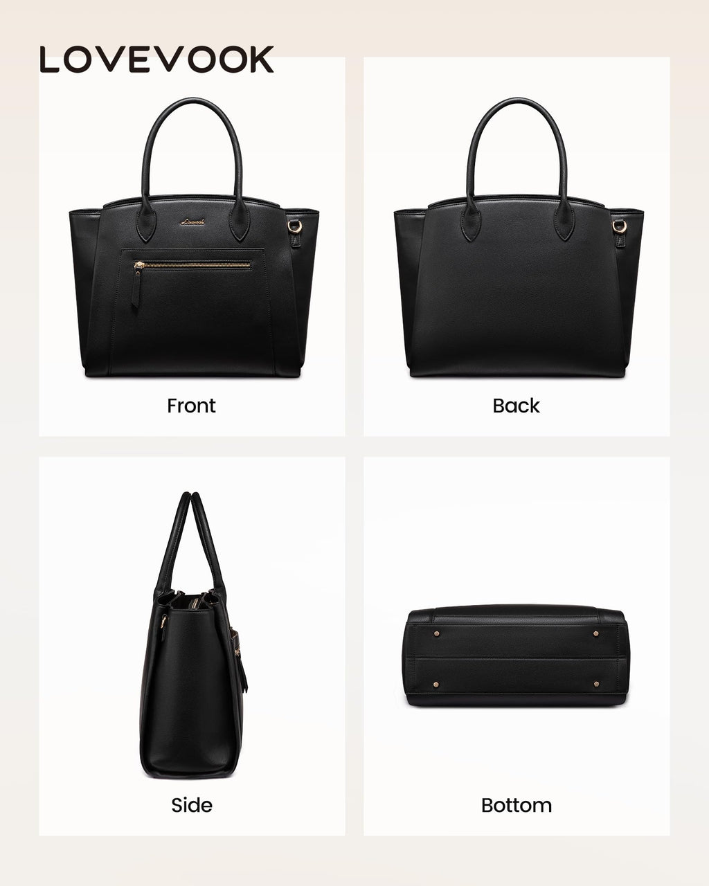LOVEVOOK Laptop Tote Bag for Women, 15.6 Inch Large Capacity Work Bags Briefcase Purse with Multiple Pockets & Large Bottle Holder, Vegan Leather Business Office Computer Bag for Teacher