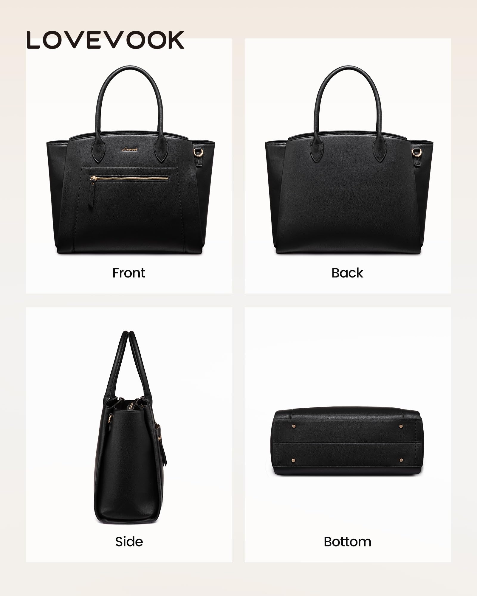 LOVEVOOK Laptop Tote Bag for Women, 15.6 Inch Large Capacity Work Bags Briefcase Purse with Multiple Pockets & Large Bottle Holder, Vegan Leather Business Office Computer Bag for Teacher