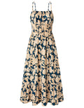 GRACE KARIN Summer Dresses for Women 2026 Vacation,Smocked Floral Maxi Dresses,Boho Beach Long Sundress Navy Flower M