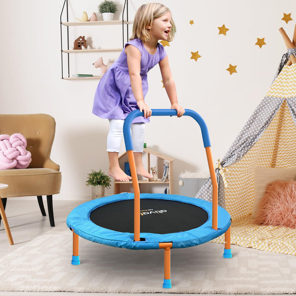 Ativafit 36inch Mini Toddler Trampoline for Kids Ages 1-6 Indoor Outdoor Folding Small Rebounder Trampoline with Foam Handle Safety Padded Cover Fun for Kids