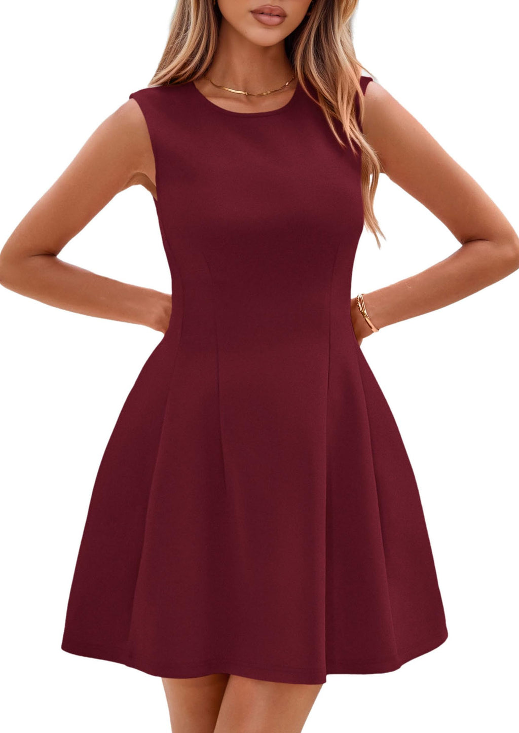PRETTYGARDEN Summer Dresses for Women 2026 Elegant Classy Spring A Line Business Casual Work Graduation Cocktail Short Dress (Dark Red,XX-Large)
