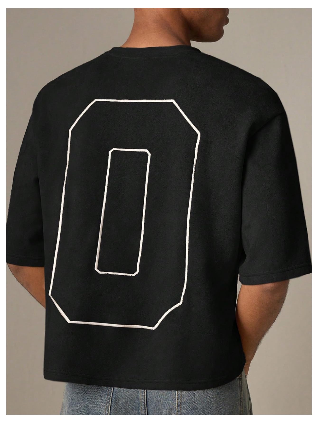 GORGLITTER Men's Cropped T Shirt Boxy Crop Tees Top Number Graphic Short Sleeve Crewneck Faux Suede Shirts Streetwear Black Small