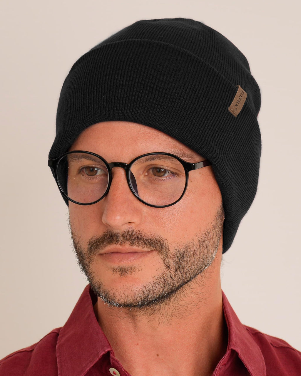 FURTALK Beanie for Men Women Cuffed Thick Knitted Unisex Winter Hat Beanies Skull Cap Gifts for Men Black