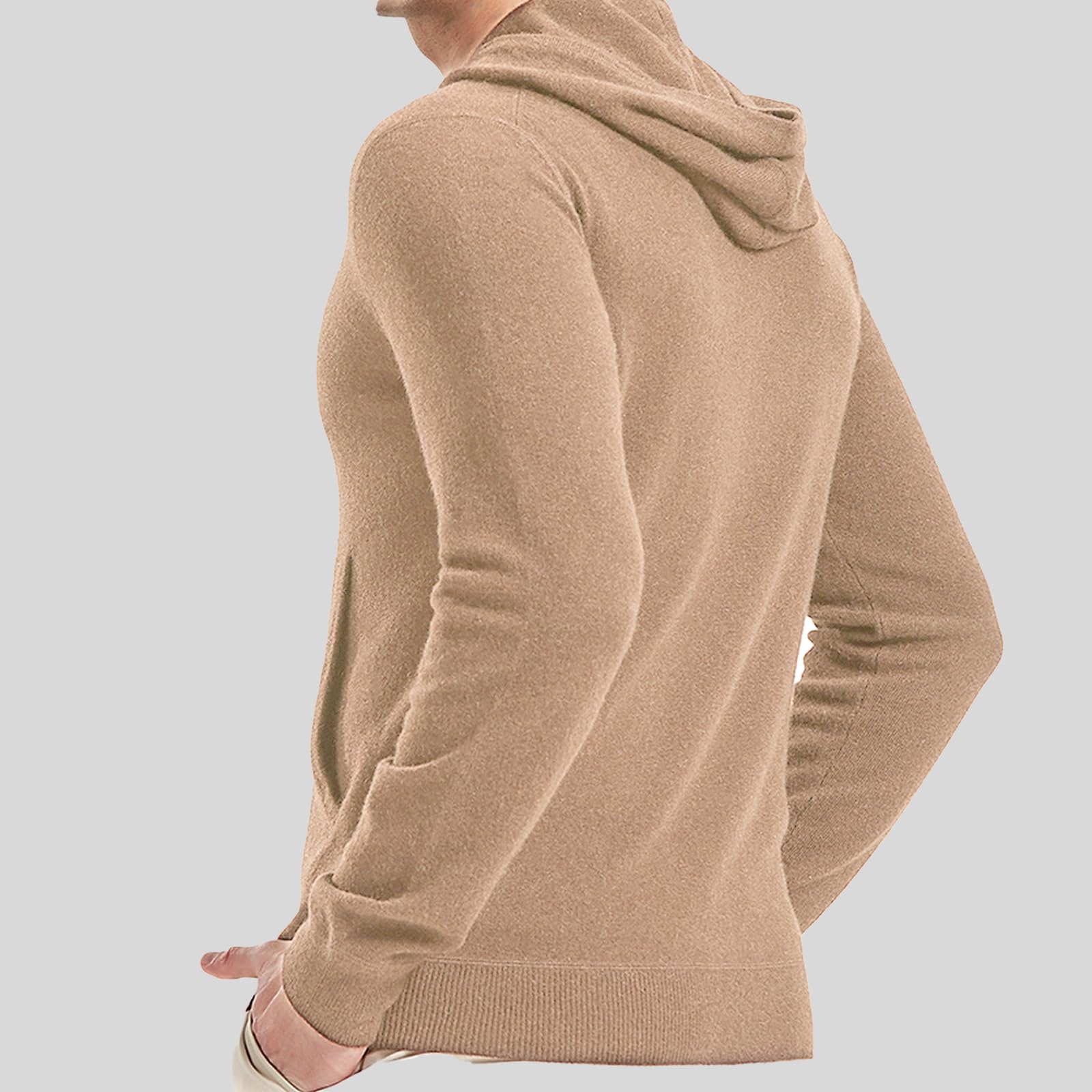 GreenMount Cashmere Sweater for Men Essential Base Hoodie Long Sleeve Pullover Sweater with Pocket (DarkBrown)