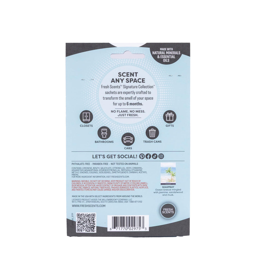 Fresh Scents Scented Sachets | Seaspray | Home Fragrance | Long Lasting (Up to 6 Months) | Air Freshener for Closets, Drawers, & Cars | 6 Pack
