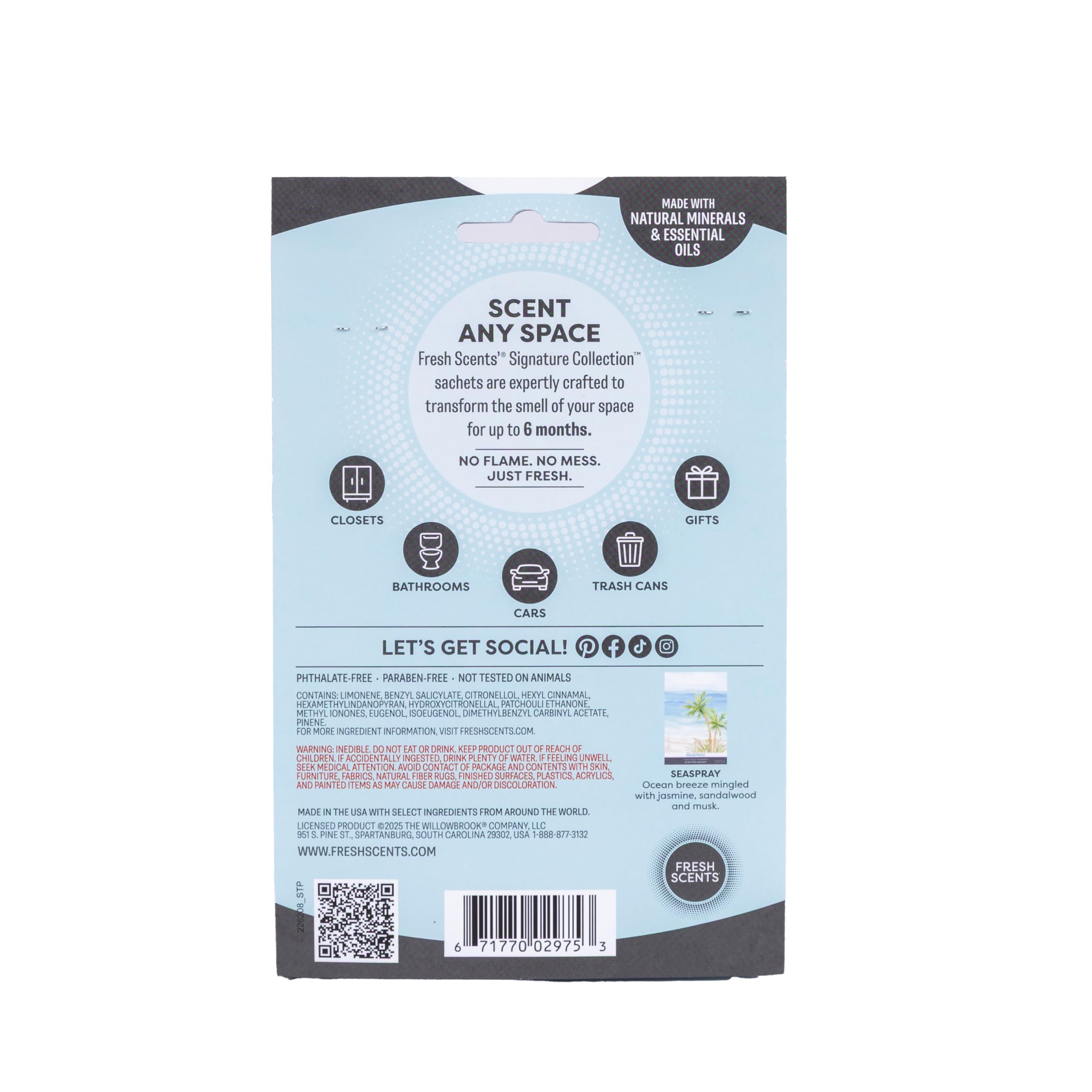 Fresh Scents Scented Sachets | Seaspray | Home Fragrance | Long Lasting (Up to 6 Months) | Air Freshener for Closets, Drawers, & Cars | 6 Pack