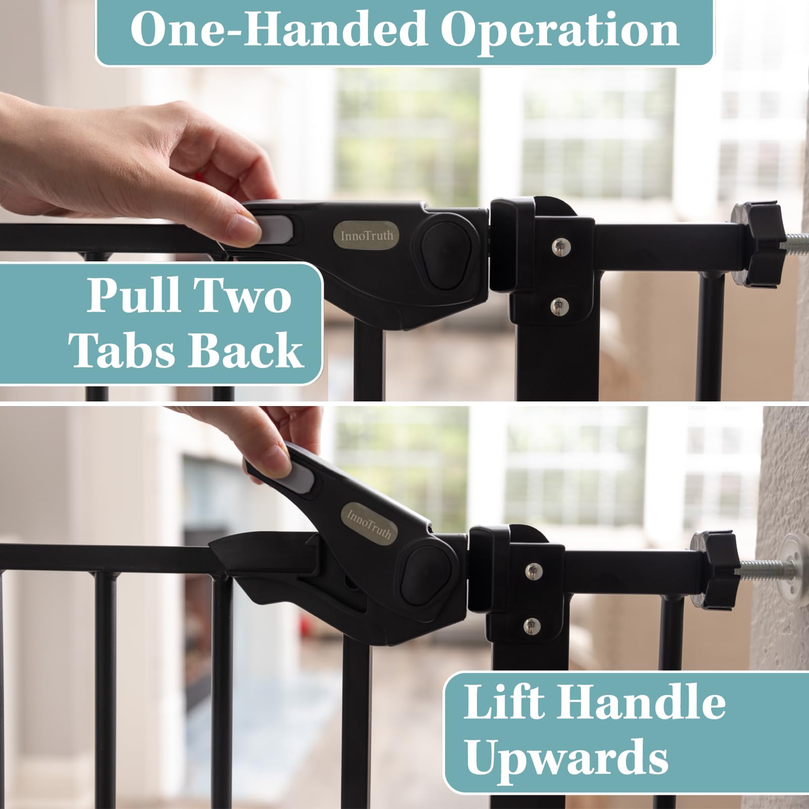 InnoTruth 36" Tall Baby Gate for Dogs, 29-39.6” Auto Close Safety Gate Crafted for Child Protection with 2.24" Slots, Dual-Lock Safety Design and Wall-Friendly, Black