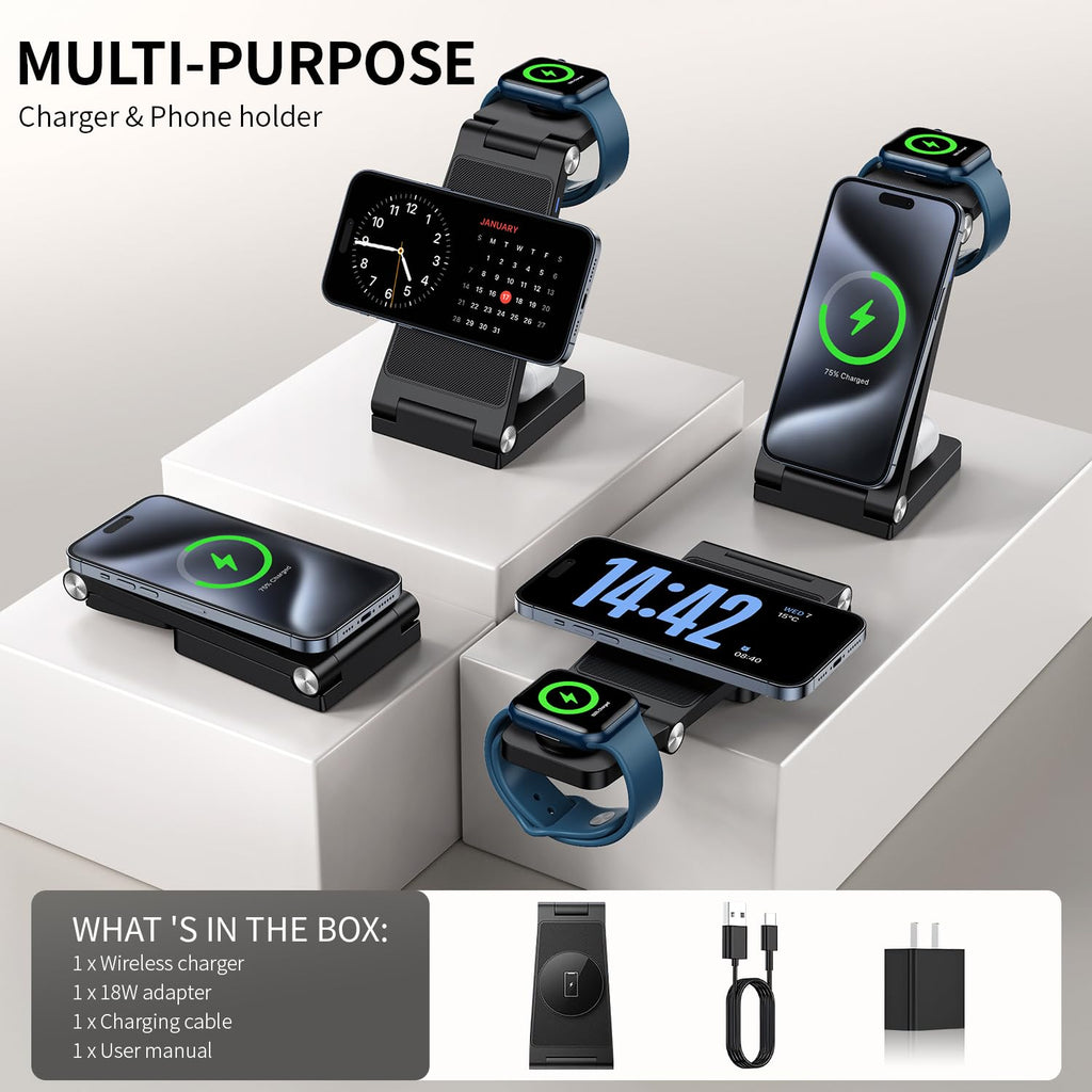 2026 Traveling Wireless Mag-Safe Fast Charging Station,Magnetic 3 in 1 Charger with Light for iPhone 17 16 15 14 13 12 Pro Max Plus,Apple Watch Series & Air pods 4 3 2 Pro-Gifts for Wife & Husband