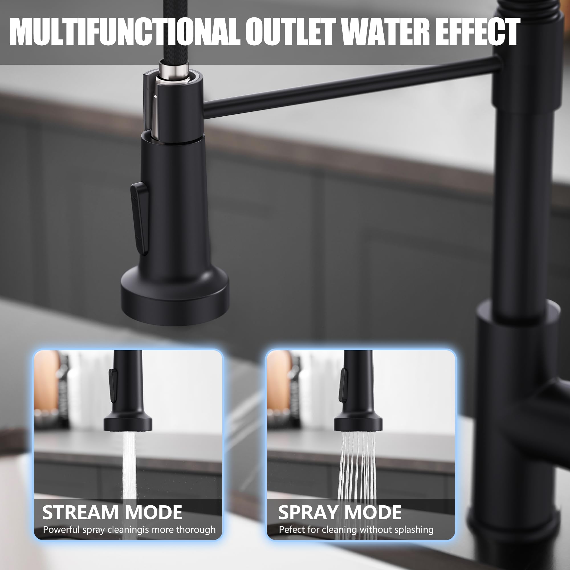GIMILI Black Kitchen Faucet with Pull Down Sprayer Single Hole Spring Kitchen Sink Faucet, Suitable for Farmhouses, RV, Utility Laundry Room, Outdoor, and Campers. Llave para fregadero de cocina