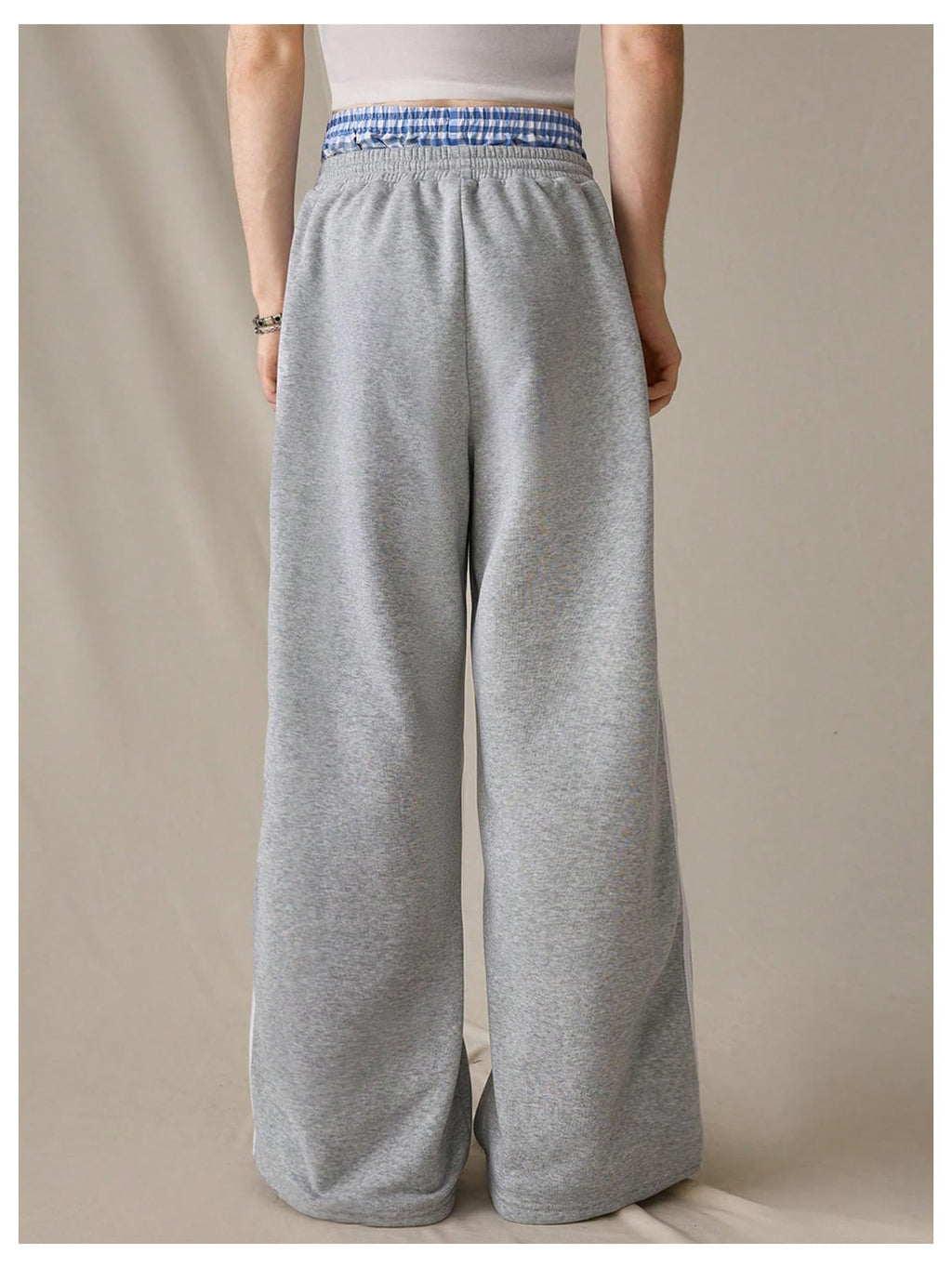 WDIRARA Men's Baggy Wide Leg Sweatpants Side Striped Patchwork Drawstring Track Pants with Pockets Grey Striped Medium