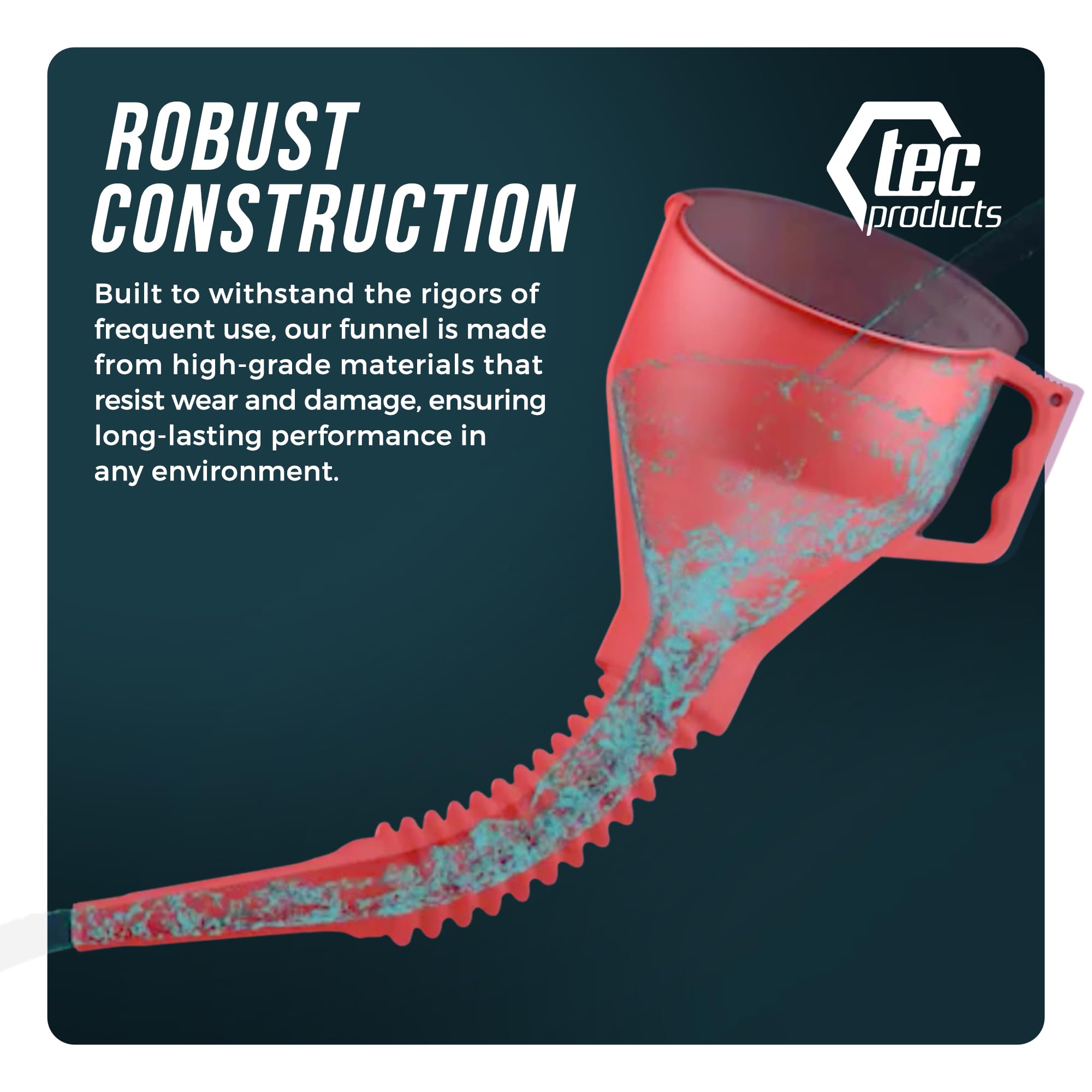 TEC Products FlexAll Long Flexible Funnels - Automotive Oil Funnel with Hose, Durable Nitrile Rubber for Oil Change, Transmission Funnel Fluid, Diesel, Fuel, Gas - Made in USA - Red (16 x 5 Inches)
