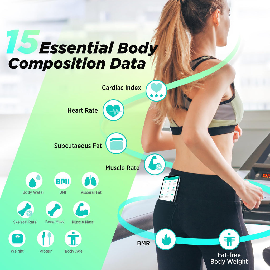 RunStar Smart Scale for Body Weight and Fat Percentage, High Accuracy Digital Bathroom Scale with Large Display for BMI Heart Rate 22 Body Composition Analyzer Sync with Fitness App 400lb