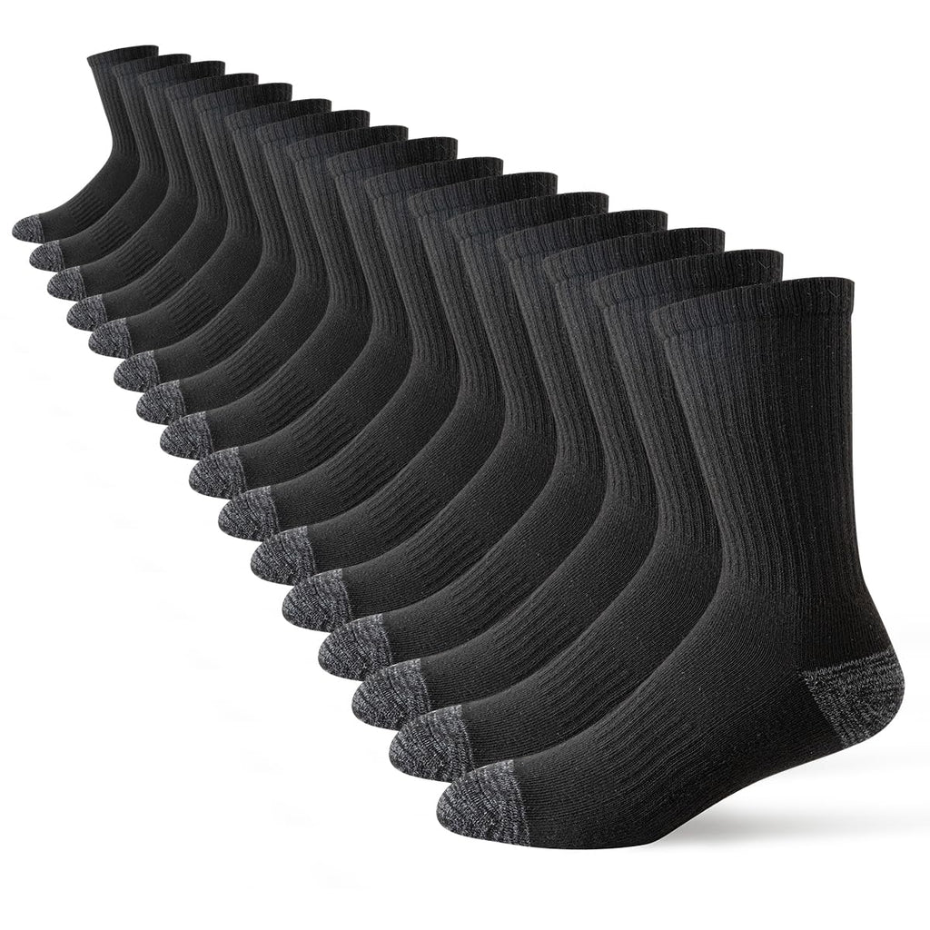 JOYNÉE 8 Pairs Mens Crew Cushion Socks Work Athletic Running Socks Casual Breathable Socks for Men,Black,Sock Size:10-13