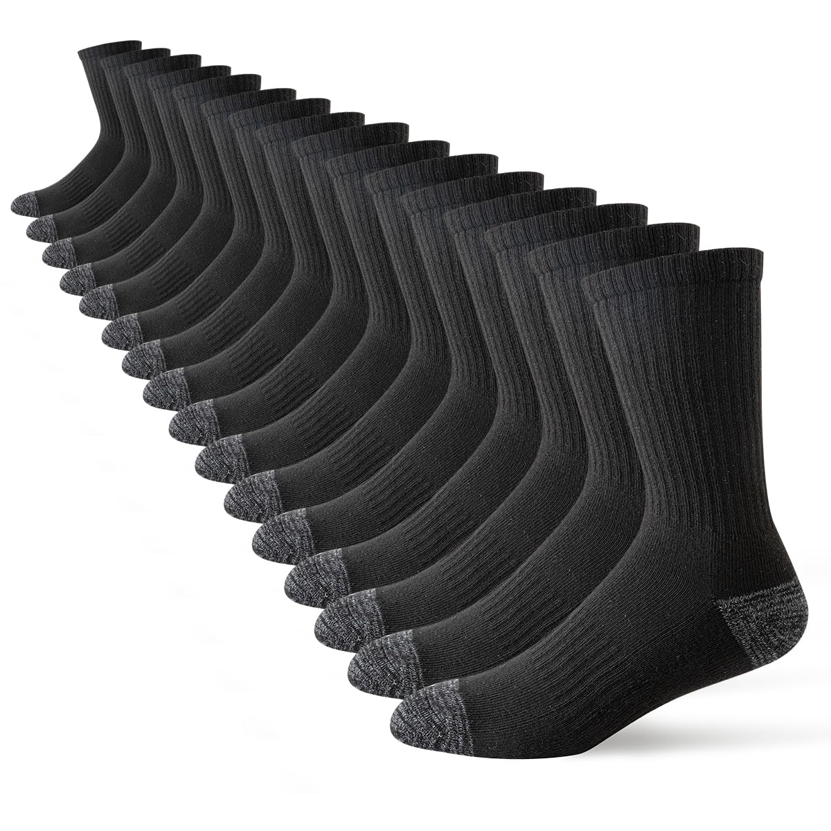 JOYNÉE 8 Pairs Mens Crew Cushion Socks Work Athletic Running Socks Casual Breathable Socks for Men,Black,Sock Size:10-13