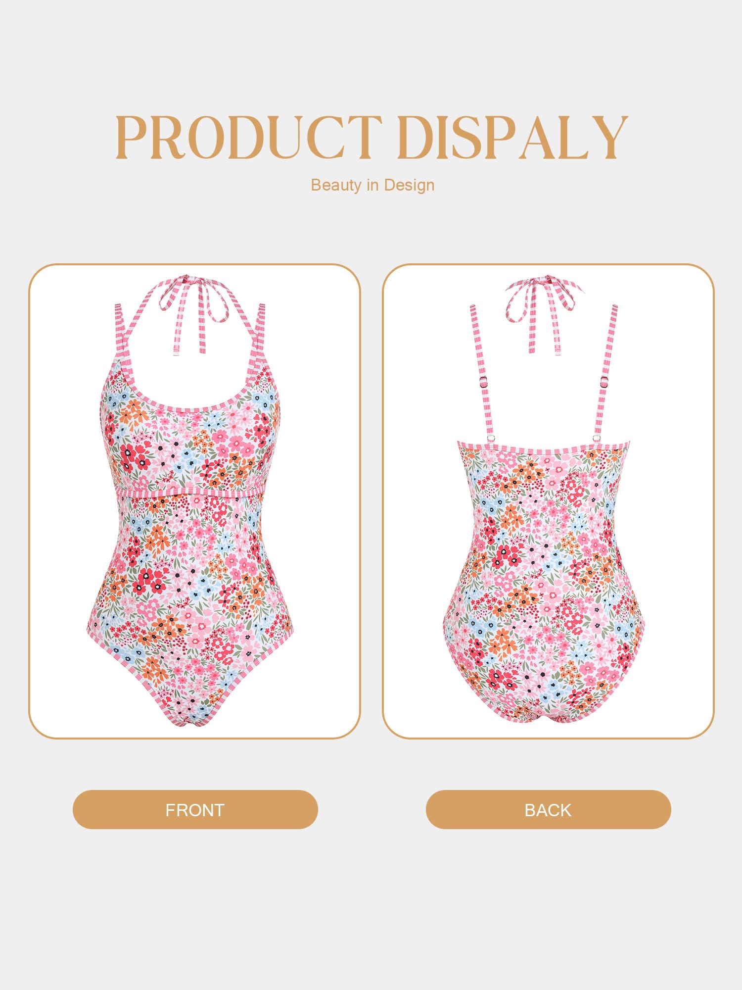 ZAFUL Tummy Control Swimsuits for Women 1 Piece Bathing Suits High Cut Full Coverage Slimming Swimsuit Adjustable Strap Sexy Swimwear Cute Floral Printed Halter Push Up Swim Suit 2025 Pink Floral,M