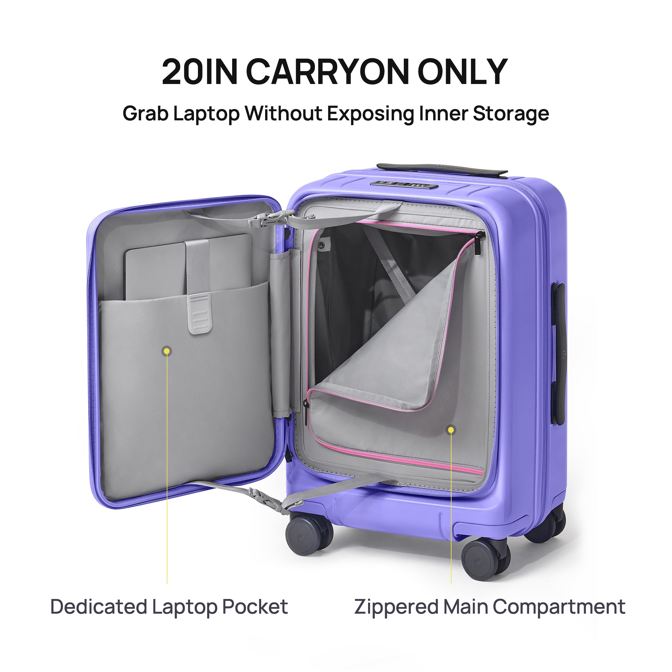NINETYGO Carry On Luggage 22x14x9 Airline Approved, Top Opening Luggage 20 Inch Suitcase, Expandable, PC Hard Shell, Larger Capacity Carryon, TSA Lock, 360° Spinner Wheels (Purple,HBP)