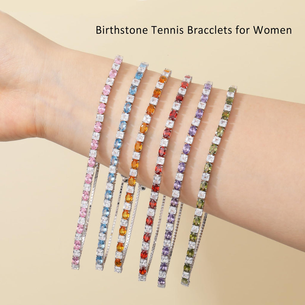 ETERMBOL Birthstone Tennis Bracelets for Women Emerald Bracelets for Women White Gold Bracelets May Birthstone 925 Sterling Silver Adjustable Chain 6-9 Inchs Jewelry Anniversary Birthday Gifts for Women Mom Wife Her
