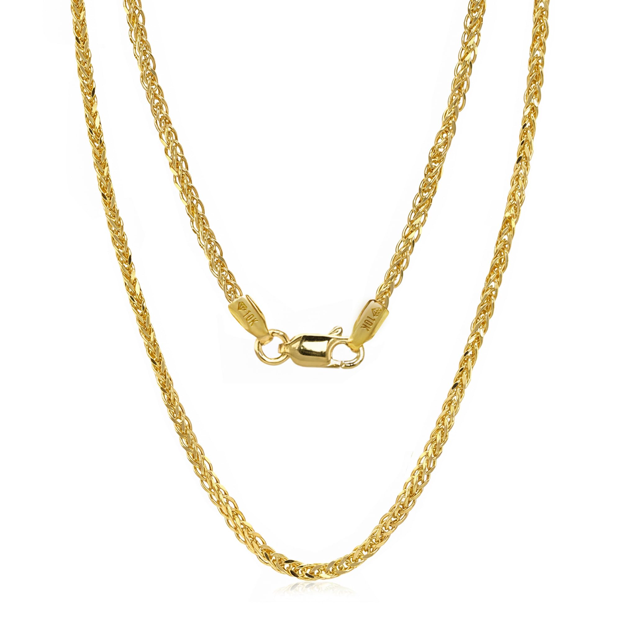 JEWELHEART 14K Gold Square Wheat Chain Necklace - 1.7mm Braided Thin Yellow Gold Chain Dainty Gold Necklace Diamond Cut Real Gold Chain Necklace For Women with Lobster Clasp 20"