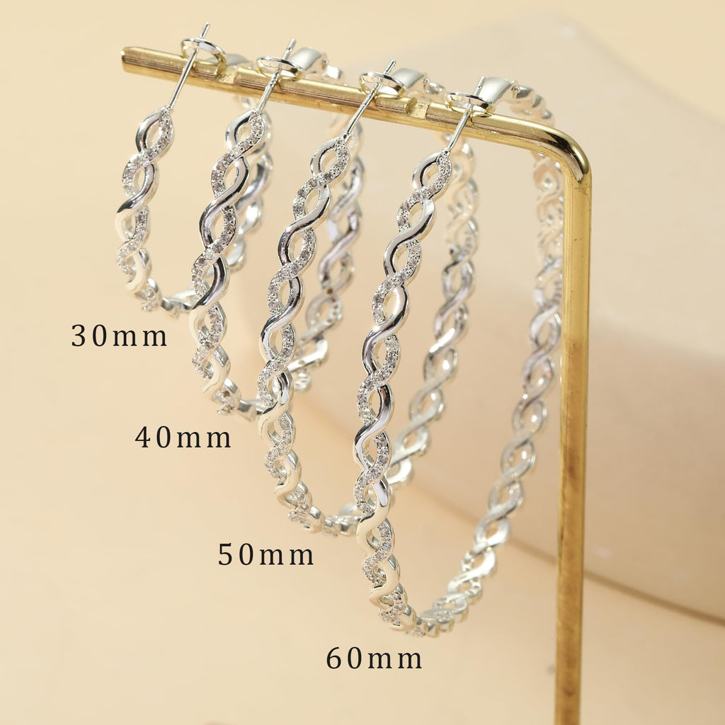 Senteria 925 Sterling Silver Earrings Hoops for Women Lightweight Twisted Hoop Earrings With Cubic Zirconia Hypoallergenic Hoops Earrings (30MM)